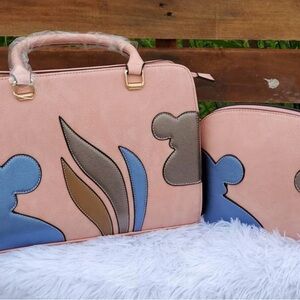 Tous Handbag and matching pouch. Burgundy satin Interior with Tan Trim